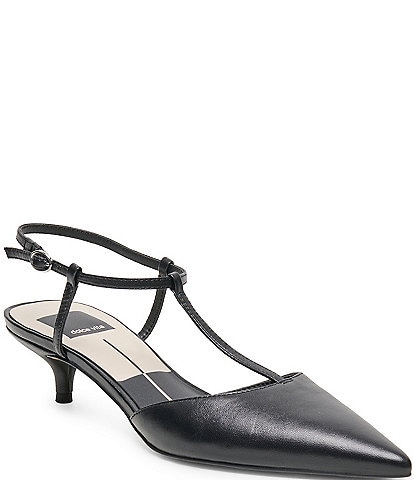 Dolce Vita Torena Leather T-Strap Pointed Toe Kitten Heel Pumps