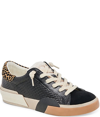 Dolce Vita Zina Plush Woven Embossed Leather Cheetah Print Calf Hair Slip On Sneakers