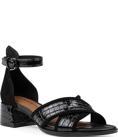 Donald Pliner Avai Crocodile Embossed Leather Ankle Strap Sandals