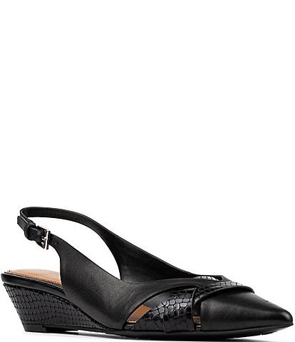 Donald Pliner Barbee Python Print Leather Pointed Toe Slingback Wedge Pumps