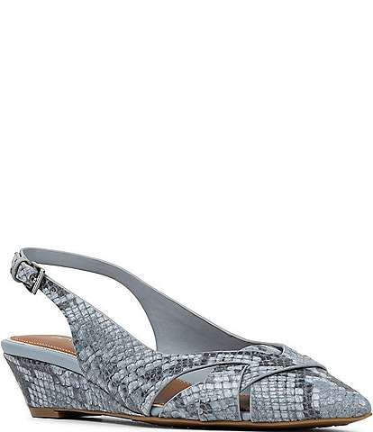 Donald Pliner Barbee Python Print Leather Pointed Toe Slingback Wedge Pumps