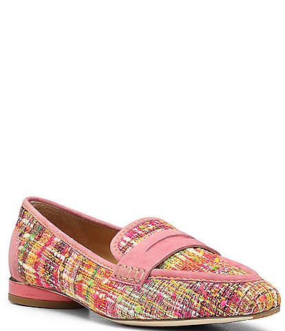 Donald Pliner Renee Boucle and Suede Pointed Toe Penny Loafers