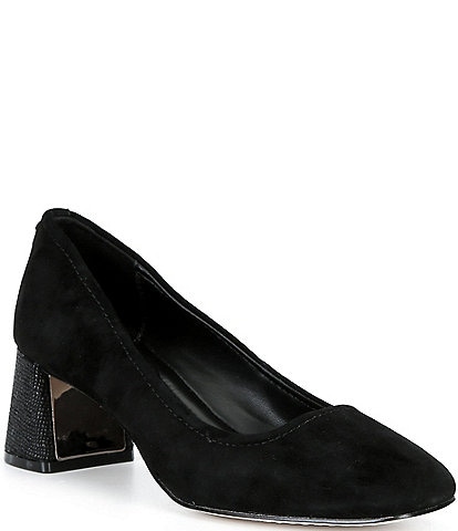 Donald Pliner Delite Suede Square Toe Block Heel Pumps