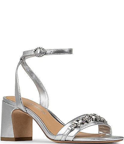 Donald Pliner Doyenne Metallic Leather Ankle Strap Jewel Ornament Dress Sandals