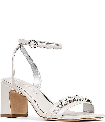 Donald Pliner Doyenne Pearlized Leather Ankle Strap Jewel Ornament Dress Sandals