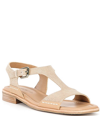 Donald Pliner Dria Metallic Leather T-Strap Banded Ankle Wrap Sandals