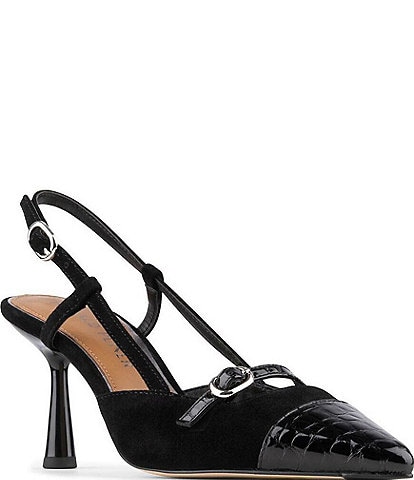 Donald Pliner Enthuse Suede Crocodile Embossed Cap Toe Slingback Pumps