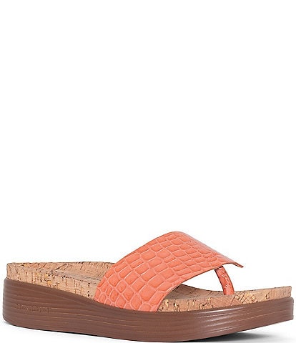 Donald Pliner Fifi Crocodile Patent Leather Platform Thong Sandals
