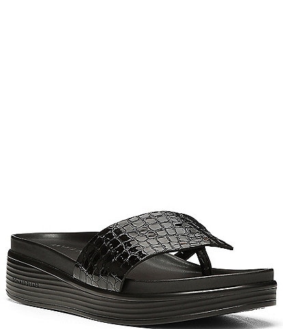 Donald Pliner Fifi Crocodile Patent Leather Platform Thong Sandals