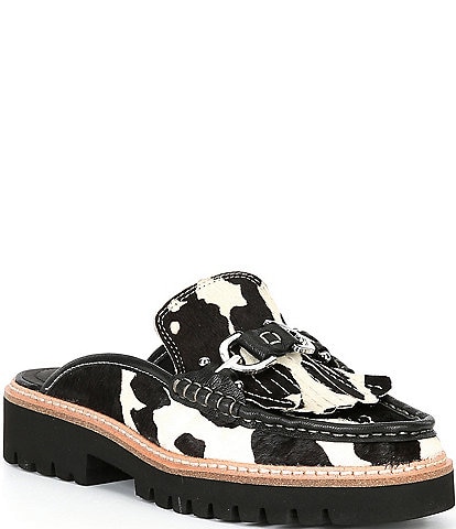 Donald Pliner Hampton Printed Calf Hair Platform Loafer Mules