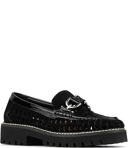 Donald Pliner Hansine Woven Suede Bit Strap Lugged Loafers