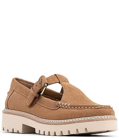 Donald Pliner Helaina Suede T-Strap Lugged Loafers
