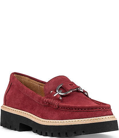 Donald Pliner Helio Suede Hardware Detail Lug Sole Platform Loafers