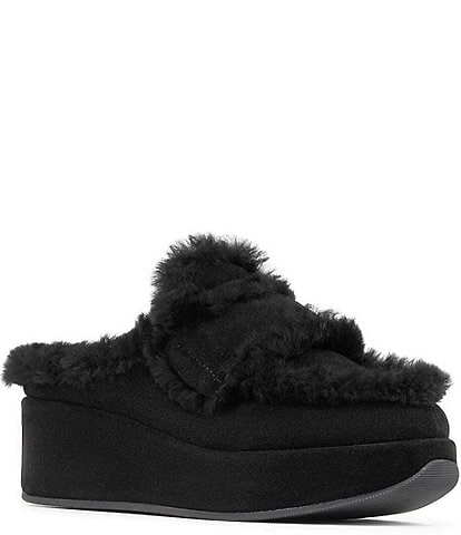 Donald Pliner Ivanna Suede Shearling Lined Platform Wedge Mules