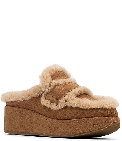 Donald Pliner Ivanna Suede Shearling Lined Platform Wedge Mules