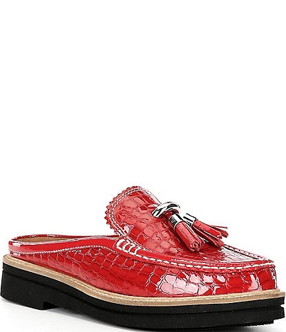 Donald Pliner Lyndall Croco Printed Patent Leather Tassel Mule Loafers