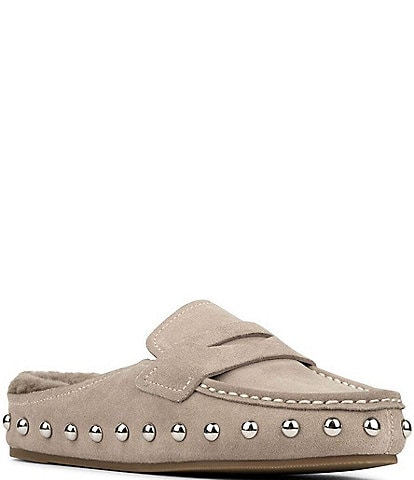 Donald Pliner Melodee Suede Shearling Lined Studded Penny Mules