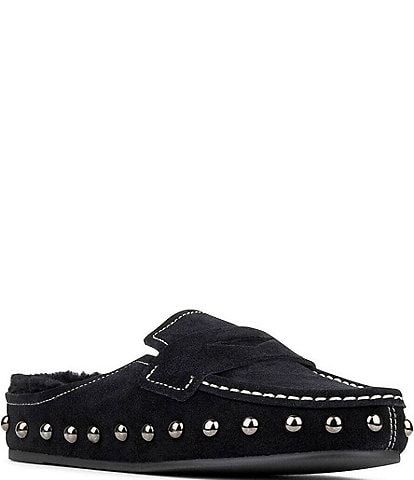 Donald Pliner Melodee Suede Shearling Lined Studded Penny Mules