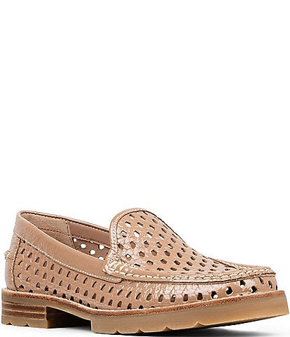 Donald Pliner Ombrespci Woven Embossed Perforated Crinkle Patent Leather Loafers