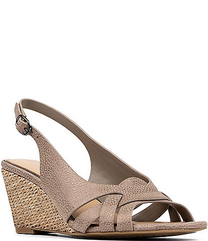 Donald Pliner Primm Metallic Leather Slingback Raffia Wedge Sandals