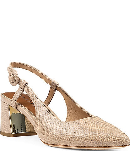 Donald Pliner Song Leather Embossed Lizard Block Heel Slingback Dress Pumps