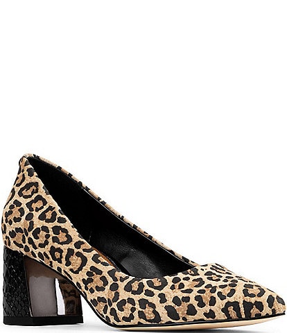 Donald Pliner Suzette Leopard Print Suede Croco Embossed Block Heel Pumps