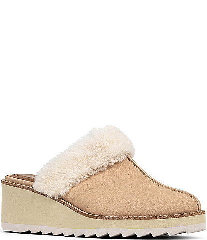 Donald Pliner Ullian Suede Shearling Lined Wedge Mules