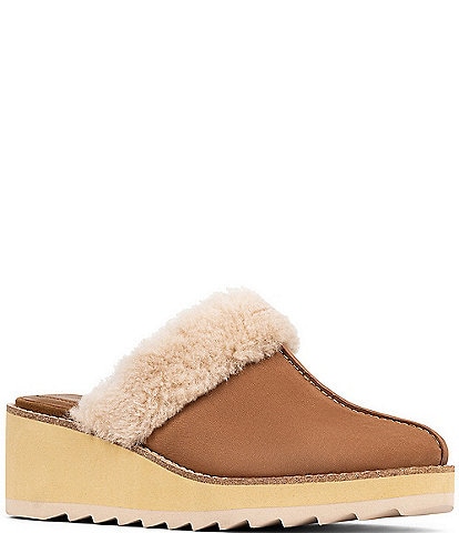 Donald Pliner Ullian Suede Shearling Lined Wedge Mules