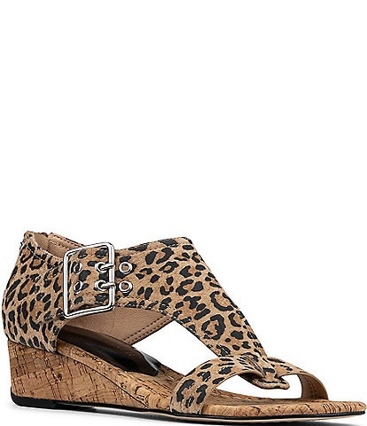 Donald Pliner Virginia Leopard Printed Suede T-Strap Wedge Sandals