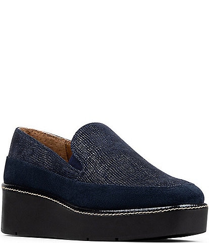 Donald Pliner Wallis Embossed Suede Platform Wedge Loafers
