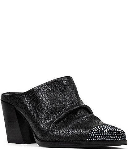 Donald Pliner Westan Leather Crystal Cap Toe Western Mules