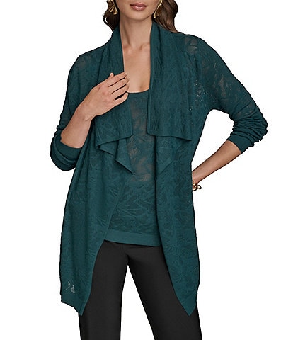 Donna Kara Pointelle Angle Hem Open Front Cardigan