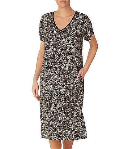 Donna Karan Animal Print V-Neck Short Sleeve Nightgown