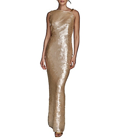 Donna Karan Asymmetric Neck Sequin Sheath Dress