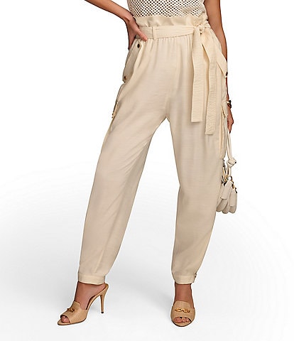 Lauren Ralph Lauren Double Faced Stretch Cotton High Rise Wide Leg Pleat  Front Roll Cuff Cropped Pants