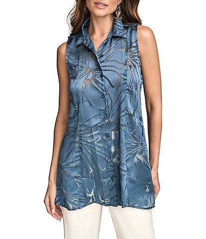 Donna Karan Burnout Sleeveless Button Front Tunic