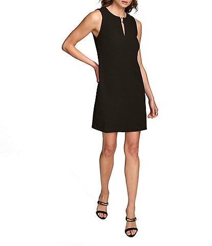 Donna Karan Cady Crepe Crew Neck Sleeveless Keyhole Shift Dress