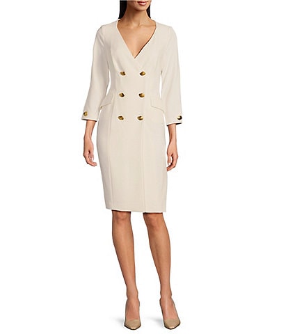 Donna Karan Cady Crepe V-Neck 3/4 Sleeve Jacket Dress