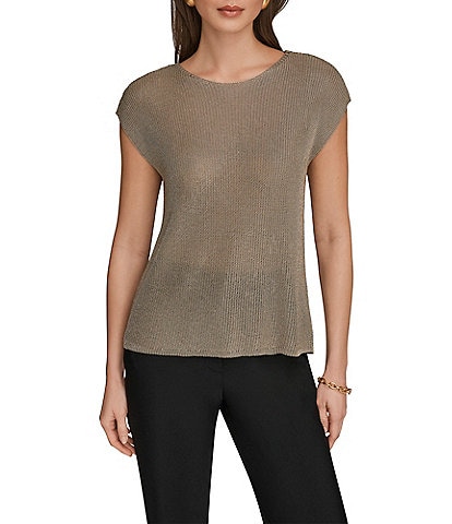 Donna Karan Cap Sleeve Metallic Knit Sweater