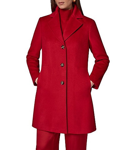Donna Karan Cashmere Blend Notch Collar Single Breasted Reefer Coat