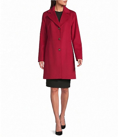 Donna Karan Cashmere Blend Notch Collar Single Breasted Reefer Coat