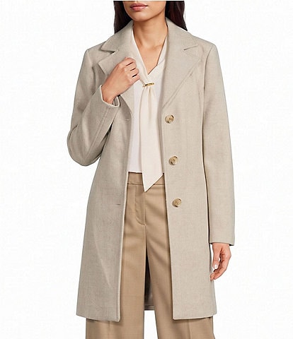 Donna Karan Cashmere Blend Notch Collar Single Breasted Reefer Coat