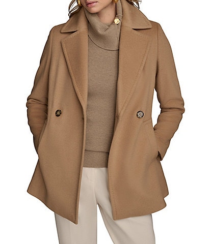 Donna Karan Cashmere Blend Notch Lapel Double Breasted Peacoat