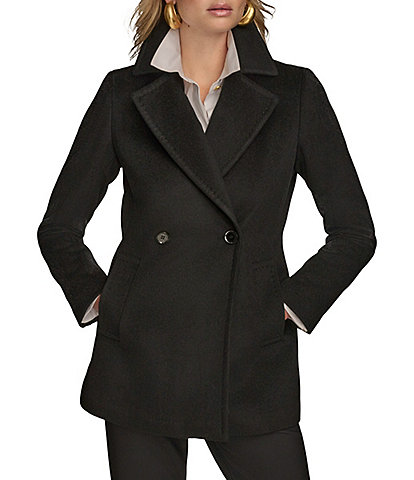 Donna Karan Cashmere Blend Notch Lapel Double Breasted Peacoat
