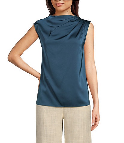 Donna Karan Charmeuse Sleeveless Draped Neck Blouse