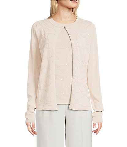 Donna Karan Clear Sequin Floral Cardigan