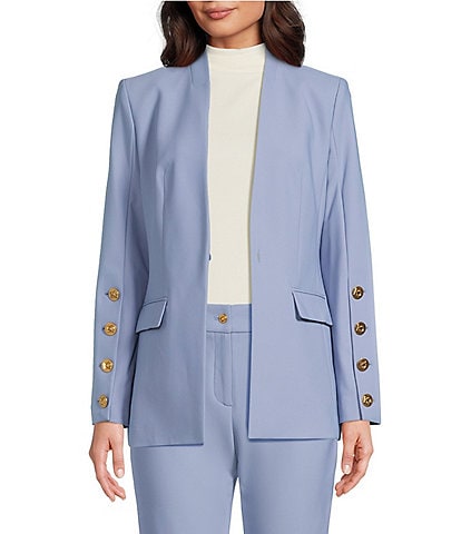 Donna Karan Collarless Button Hardware 1-Button Jacket