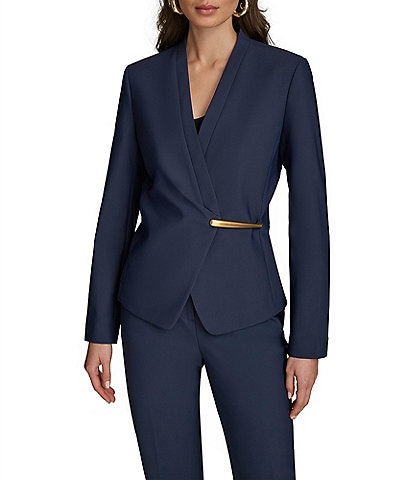 Donna Karan Collarless Gold Bar Hardware Snap Front Jacket
