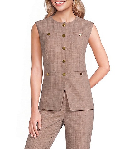 Donna Karan Coordinating Melange Basket Weave Crew Neck Vest