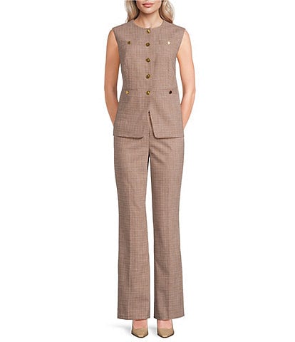 Donna Karan Coordinating Melange Basket Weave Crew Neck Vest